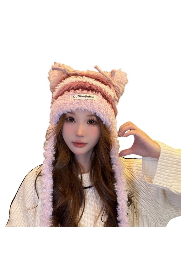 Women's Trapper Hat Cute Fleece Fall Winter Warm Thickened Ear Protection Hat Pink