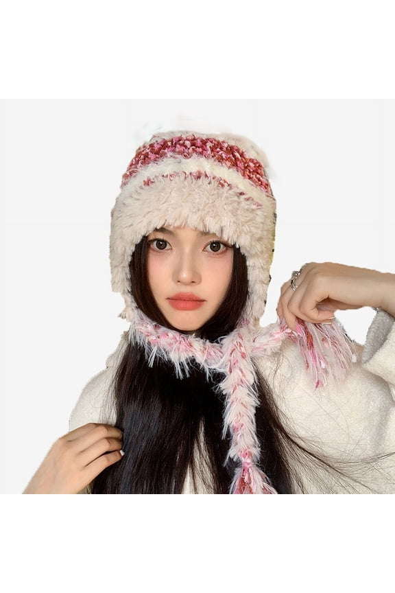 Women's Trapper Plaid Printed Faux Bucket Hat Warm Windproof Stretch Winter Wrap Cap Beige