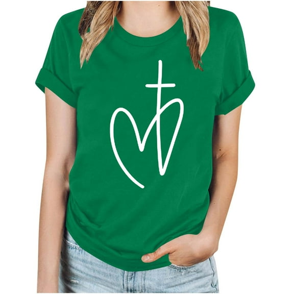 WREESH Women's Trendy Short Sleeve T-Shirt Summer Round Neck Graphic Print Tops Green