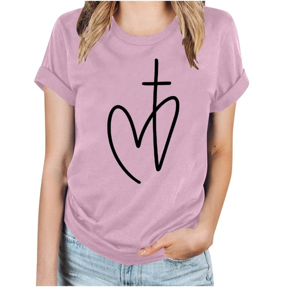 WREESH Women's Trendy Short Sleeve T-Shirt Summer Round Neck Graphic Print Tops Pink