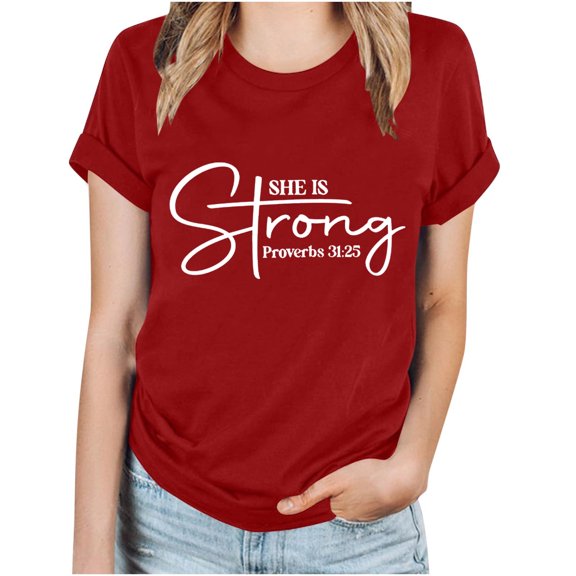 WREESH Women's Trendy Short Sleeve V-Neck T-Shirt Summer Fashion Print Top Red