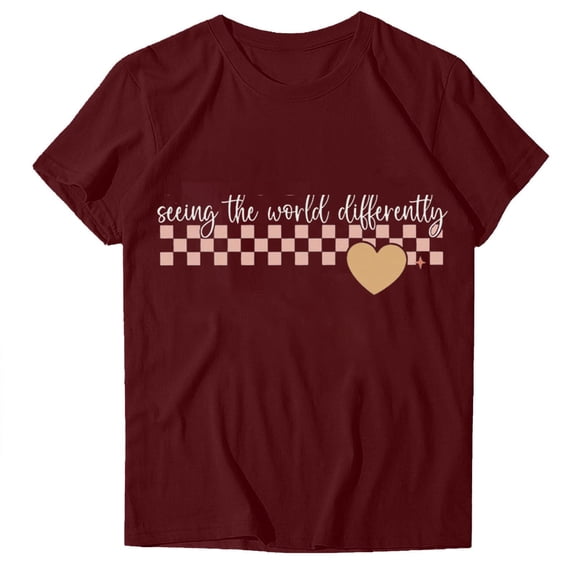 WREESH Women's Trendy Summer Tops Round Neck Short Sleeve T-Shirts with Graphic Print Red
