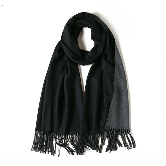 WREESH Women's Two Tone Tassel Fringe Long Winter Warm and Comfortable Scarf Black