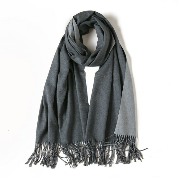 WREESH Women's Two Tone Tassel Fringe Long Winter Warm and Comfortable Scarf Gray