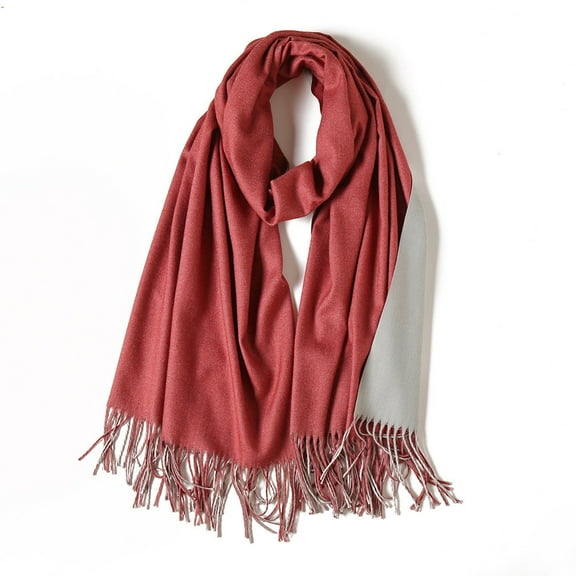 WREESH Women's Two Tone Tassel Fringe Long Winter Warm and Comfortable Scarf Red