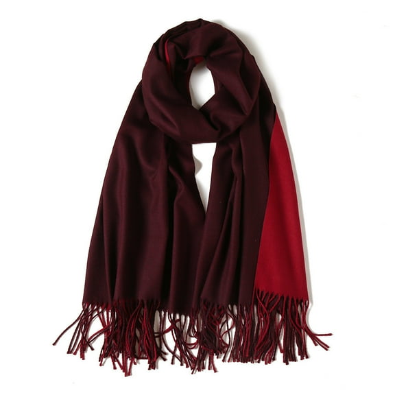 WREESH Women's Two Tone Tassel Fringe Long Winter Warm and Comfortable Scarf Wine
