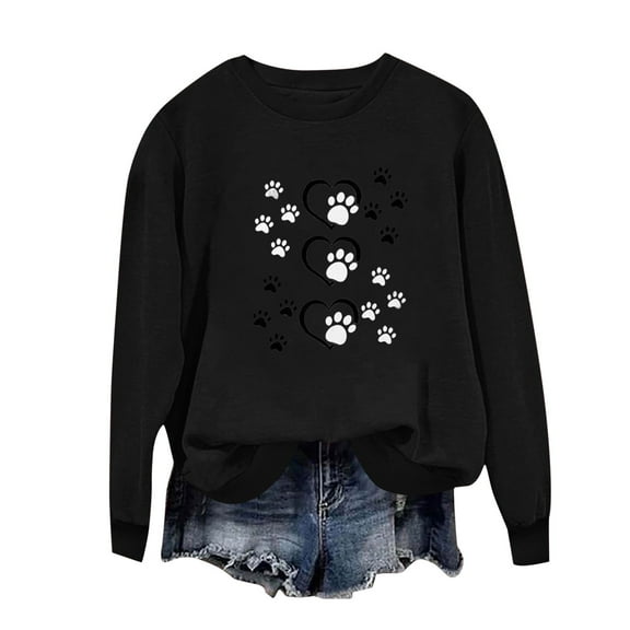 WREESH Women's Valentine's Day Long Sleeve Sweatshirt Casual Loose Crew Neck Pullover Top Black