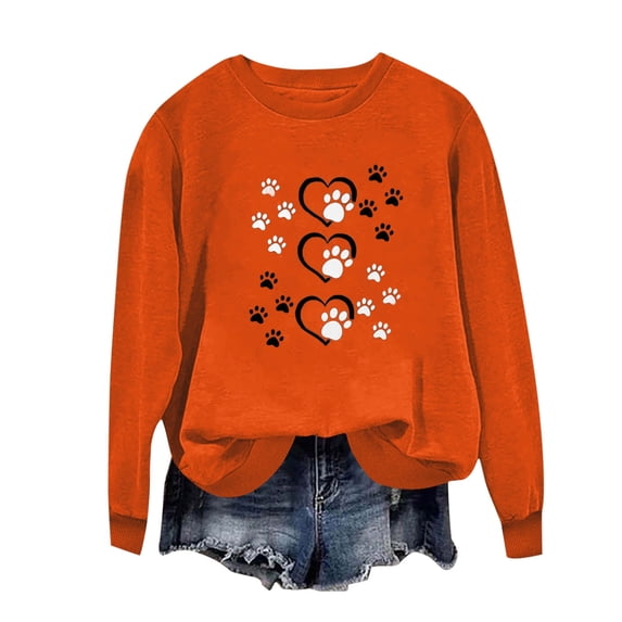 WREESH Women's Valentine's Day Long Sleeve Sweatshirt Casual Loose Crew Neck Pullover Top Orange