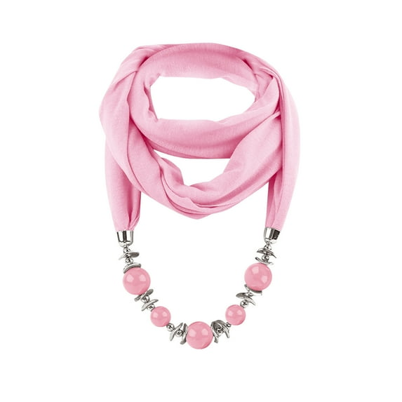 WREESH Women's Vintage Ethnic Style Soft Scarf With Crystal Bead Pendant Accessory Necklace Pink