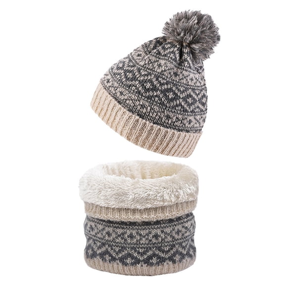 WREESH Women's Windproof Knitted Hat and Scarf Set Snowflake Wool Ball Hat With Winter Beanie Hat Scarf Set and Neck Warmers Beige