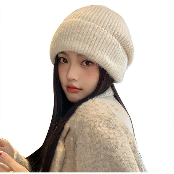 WREESH Women's Winter Fashion Beanie Knitted Pile Hat With Warm Earmuffs, Woolen Cold Hat Beige