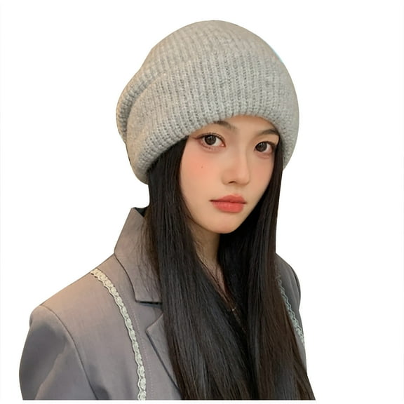 WREESH Women's Winter Fashion Beanie Knitted Pile Hat With Warm Earmuffs, Woolen Cold Hat Gray