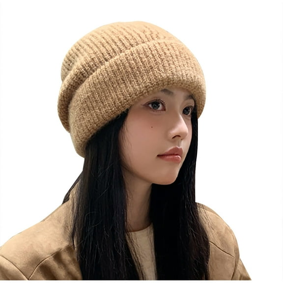 WREESH Women's Winter Fashion Beanie Knitted Pile Hat With Warm Earmuffs, Woolen Cold Hat Khaki