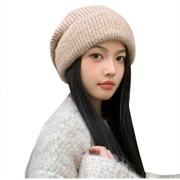 WREESH Women's Winter Fashion Beanie Knitted Pile Hat With Warm Earmuffs, Woolen Cold Hat Pink