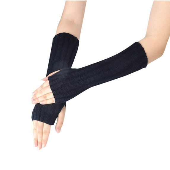 WREESH Women's Winter Fashion Knitted Warm Half Finger Gloves Open Finger Arm Covers for Style and Warmth Black