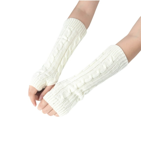 WREESH Women's Winter Fashion Knitted Warm Half Finger Gloves Open Finger Arm Covers for Style and Warmth White