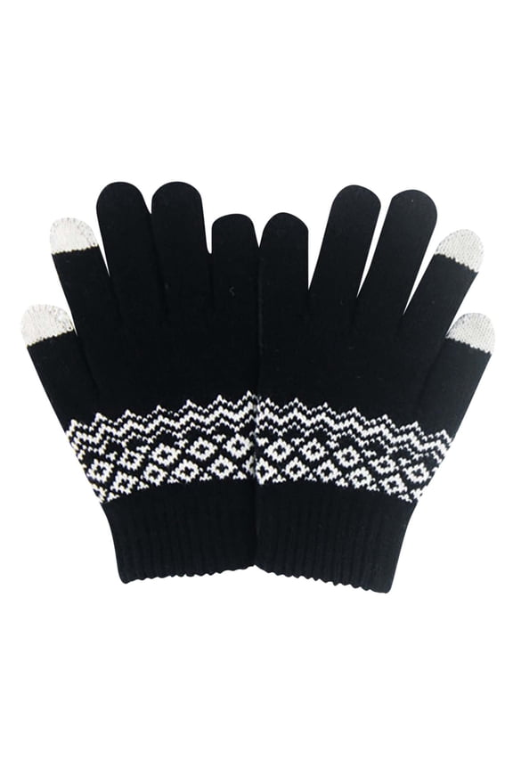 Women's Winter Print Warm Touchscreen Gloves Medium and Long Knit Gloves for Cozy Styling Black