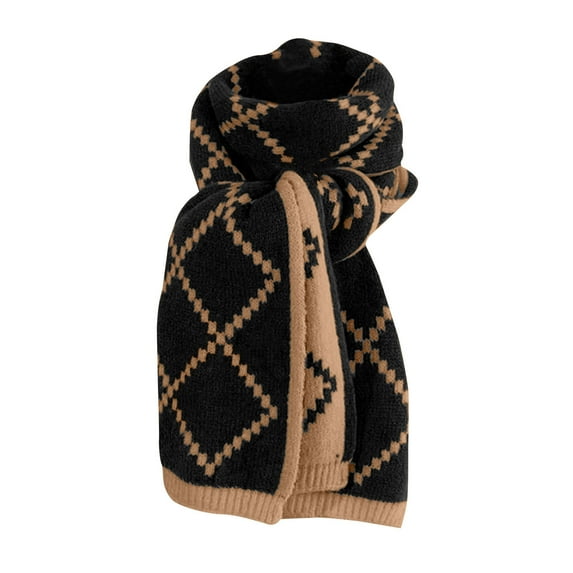 WREESH Women's Winter Scarf Lattice Double-Sided Print Warm Knitted Scarves Coffee