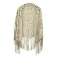 thumbnail image 1 of WREESH Women's Winter Solid Color Suede Shawl With Hollow Fringe, Warm and Comfortable Scarf Beige, 1 of 5