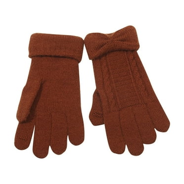 WREESH Women's Winter Solid Color Warm Touchscreen Gloves Medium and Long Knit Gloves for A Classic Look Brown