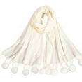 thumbnail image 1 of WREESH Women's Winter Solid Hanging Ball Blanket Scarf, Warm Shawl for Ladies White, 1 of 4