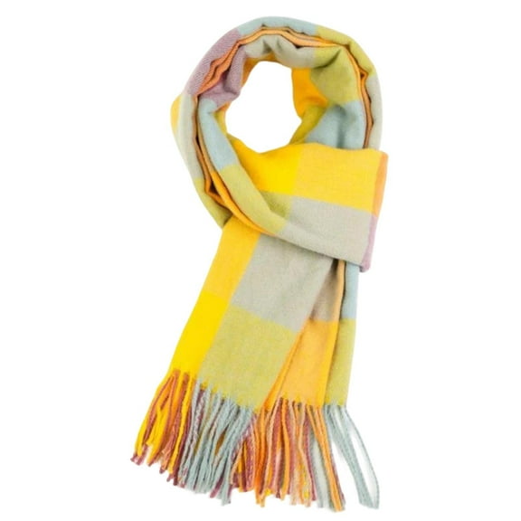 WREESH Women's Winter Stripe Plaid Fringe Shawl Scarf, Splicing Warm Scarf for Ladies Multicolor