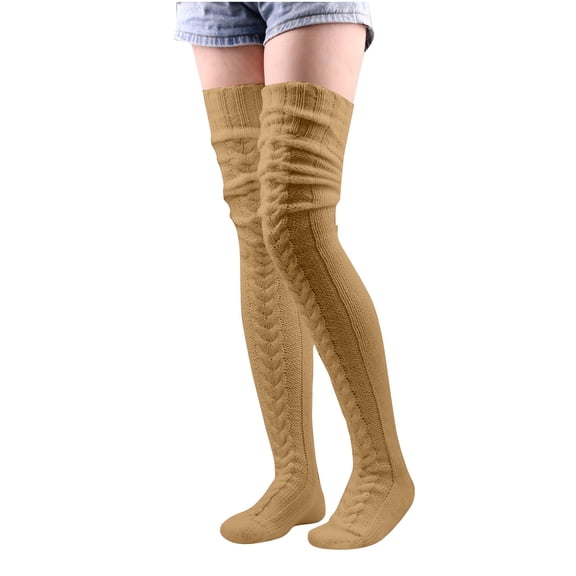 WREESH Women's Woolen Warm Foot Cover Winter Solid Color Knee High Socks, Long Tube Pile Thick Thigh-High Socks Brown