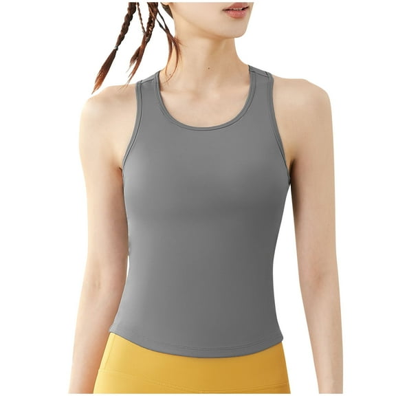 WREESH Women's Yoga Tank Tops Elastic Sportswear for a Tight Fit, Versatile Sleeveless Design in Solid Colors Gray