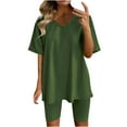 thumbnail image 1 of WREESH Womens 2 Piece Outfit Sets Casual Oversized T-Shirt Tops Biker Shorts Workout Sports Tracksuit Fashion V-Neck Short Sleeve Blouse Shorts Sets Olive Green, 1 of 4