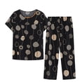 thumbnail image 1 of WREESH Womens 2 Piece Pajama Sets Summer Cotton Linen Lounge Set Short Sleeve Round Neck Pajama Set Printed Tops Pants Set Black, 1 of 4