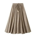 thumbnail image 1 of WREESH Womens 2025 Spring Summer Midi Skirt Solid Cotton Linen Dress Fashion A-Line Flared Skirt High Waist Long Skirt Khaki, 1 of 6