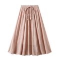 thumbnail image 1 of WREESH Womens 2025 Spring Summer Midi Skirt Solid Cotton Linen Dress Fashion A-Line Flared Skirt High Waist Long Skirt Pink, 1 of 7