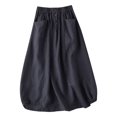thumbnail image 1 of WREESH Womens 2025 Spring Summer Midi Skirt Solid Fashion Elastic Waist Cotton Linen Skirt with Pockets Navy, 1 of 7