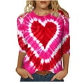 thumbnail image 1 of WREESH Womens 3/4 Sleeve Tops Valentine's Tie-Dye Heart Graphic T-Shirts Blouses Fashion Spring Summer Crew Neck Shirts Red, 1 of 5