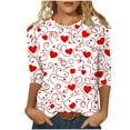 thumbnail image 1 of WREESH Womens 3/4 Sleeve Tops Valentine's Tie-Dye Heart Graphic T-Shirts Blouses Fashion Spring Summer Crew Neck Shirts White, 1 of 5