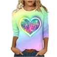 thumbnail image 1 of WREESH Womens 3/4 Sleeve Tops Valentine's Tie-Dye Heart Graphic T-Shirts Blouses Fashion Spring Summer Crew Neck Shirts Yellow, 1 of 5