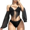 thumbnail image 1 of WREESH Womens 3 Piece Swimsuits Bikini Set Fringe Bathing Suit New Fashion Split Swimsuit Solid Casual Bikini Swimsuit with Sun Protection Arm Sleeves Black, 1 of 7