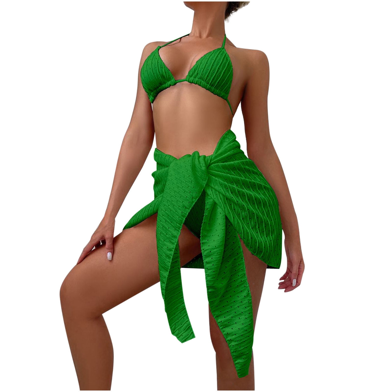 WREESH Womens 3 Piece Swimsuits Bikini Set with Sarong