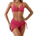 thumbnail image 1 of WREESH Womens 3 Piece Swimsuits Bikini Set with Sarong Bathing Suit Beach Cover Up Wrap Skirt Deep V-Neck Swimsuit Split Swimsuit Hot Pink, 1 of 7