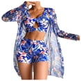 thumbnail image 1 of WREESH Womens 3 Piece Swimsuits Board Shorts Bikini Set with Kimono Beach Cover Ups Printed Bikini Straps Bikini Deep V Split Swimsuit Set Swimsuit Set Bathing Suit Blue, 1 of 9