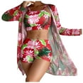thumbnail image 1 of WREESH Womens 3 Piece Swimsuits Board Shorts Bikini Set with Kimono Beach Cover Ups Printed Bikini Straps Bikini Deep V Split Swimsuit Set Swimsuit Set Bathing Suit Red, 1 of 9