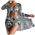 thumbnail image 1 of WREESH Womens 3 Piece Swimsuits Board Shorts Bikini Set with Kimono Beach Cover Ups Printed Bikini Straps Bikini Deep V Split Swimsuit Set Swimsuit Set Bathing Suit Black, 1 of 8