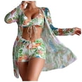 thumbnail image 1 of WREESH Womens 3 Piece Swimsuits Board Shorts Bikini Set with Kimono Beach Cover Ups Printed Bikini Straps Bikini Deep V Split Swimsuit Set Swimsuit Set Bathing Suit Green, 1 of 9