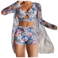 thumbnail image 1 of WREESH Womens 3 Piece Swimsuits Board Shorts Bikini Set with Kimono Beach Cover Ups Printed Bikini Straps Bikini Deep V Split Swimsuit Set Swimsuit Set Bathing Suit Gray, 1 of 9