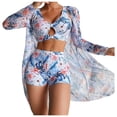 thumbnail image 1 of WREESH Womens 3 Piece Swimsuits Board Shorts Bikini Set with Kimono Beach Cover Ups Printed Bikini Straps Bikini Deep V Split Swimsuit Set Swimsuit Set Bathing Suit Light Blue, 1 of 9