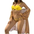thumbnail image 1 of WREESH Womens 3 Piece Swimsuits Print Bikini Set with Kimono Beach Cover Ups Mesh Blue Solid Color Patchwork Top Bow Swimsuit Set Bathing Suit Yellow, 1 of 9