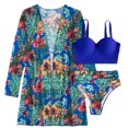 thumbnail image 1 of WREESH Womens 3 Piece Swimsuits Tropical Print Bikini Set with Kimono Beach Cover Ups with Chest Pad with Steel Bra Print Split Swimsuit Bikini Bathing Suit Blue, 1 of 8