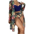 thumbnail image 1 of WREESH Womens 3 Piece Swimsuits Tropical Print Bikini Set with Kimono Beach Cover Ups with Chest Pad with Steel Bra Print Split Swimsuit Bikini Bathing Suit Dark Blue, 1 of 10