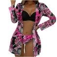 thumbnail image 1 of WREESH Womens 3 Piece Swimsuits Tropical Print Bikini Set with Kimono Beach Cover Ups Fashion Casual Split Swimsuit Tie High Waist Crystal Beach Bikini Bathing Suit Purple, 1 of 4