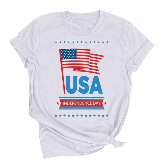 WREESH Womens 4th of July T-Shirt USA Patriotic Shirts Short Sleeve Summer Tee Breathable Casual Comfortable Top
